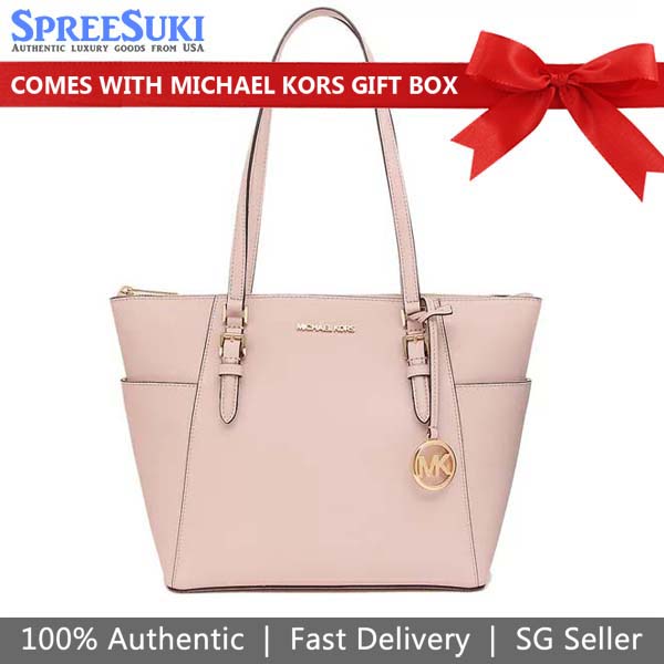 Michael Kors Handbag In Gift Box Tote Shoulder Bag Charlotte Leather Large Top Zip Tote Powder Blush Pink # 35T0GCFT7L